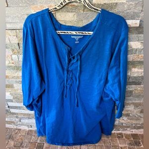 Women within Blue Lace-Up Top